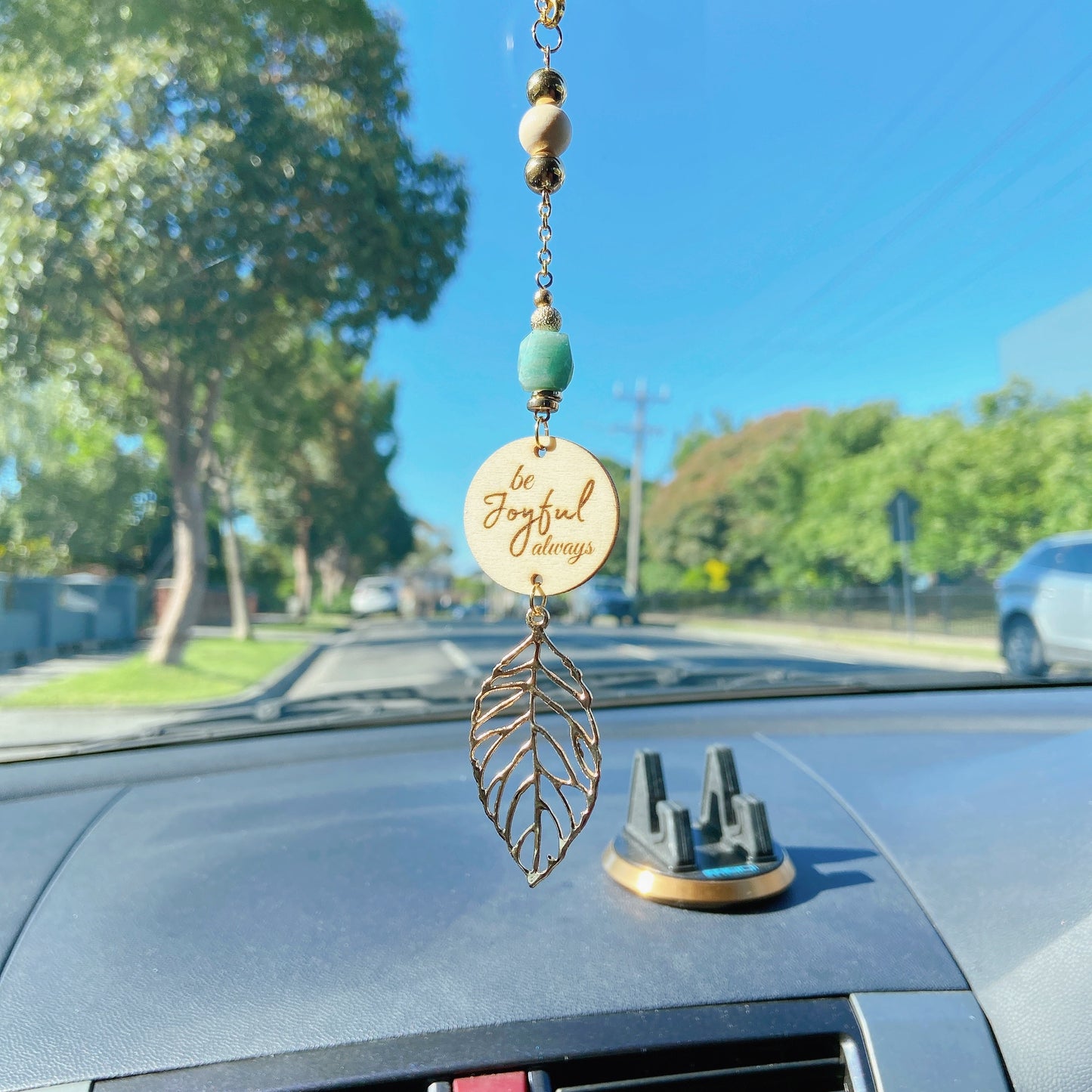 Amazonite Bible Message with Gold Leaf Essential Oil Car Hanging Charm