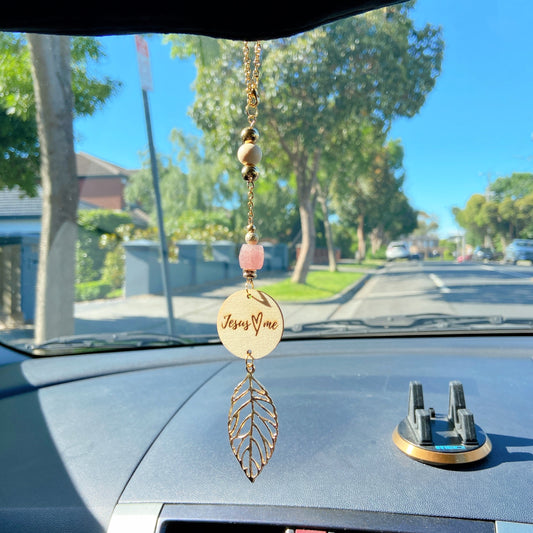 Strawberry Quartz Bible Message with Gold Leaf Essential Oil Car Hanging Charm