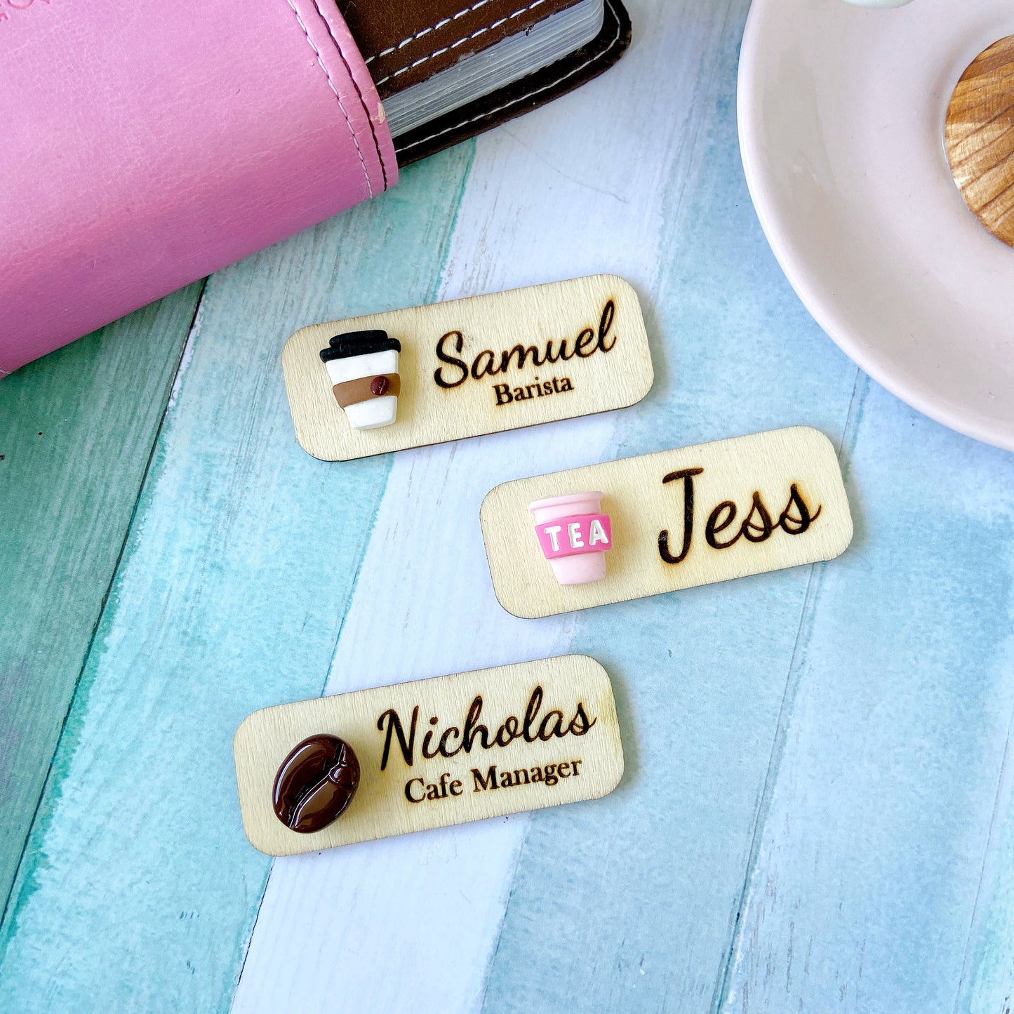 3D Coffe Bean Cafe Theme Personalised Name Tag
