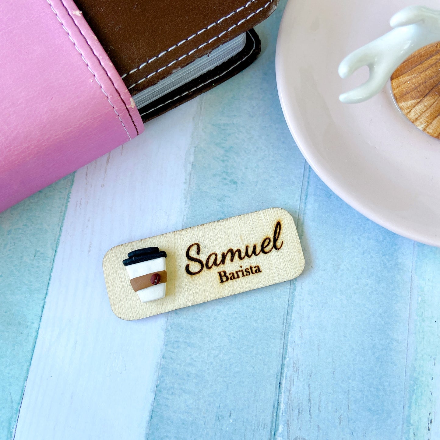 3D Coffe Bean Cafe Theme Personalised Name Tag
