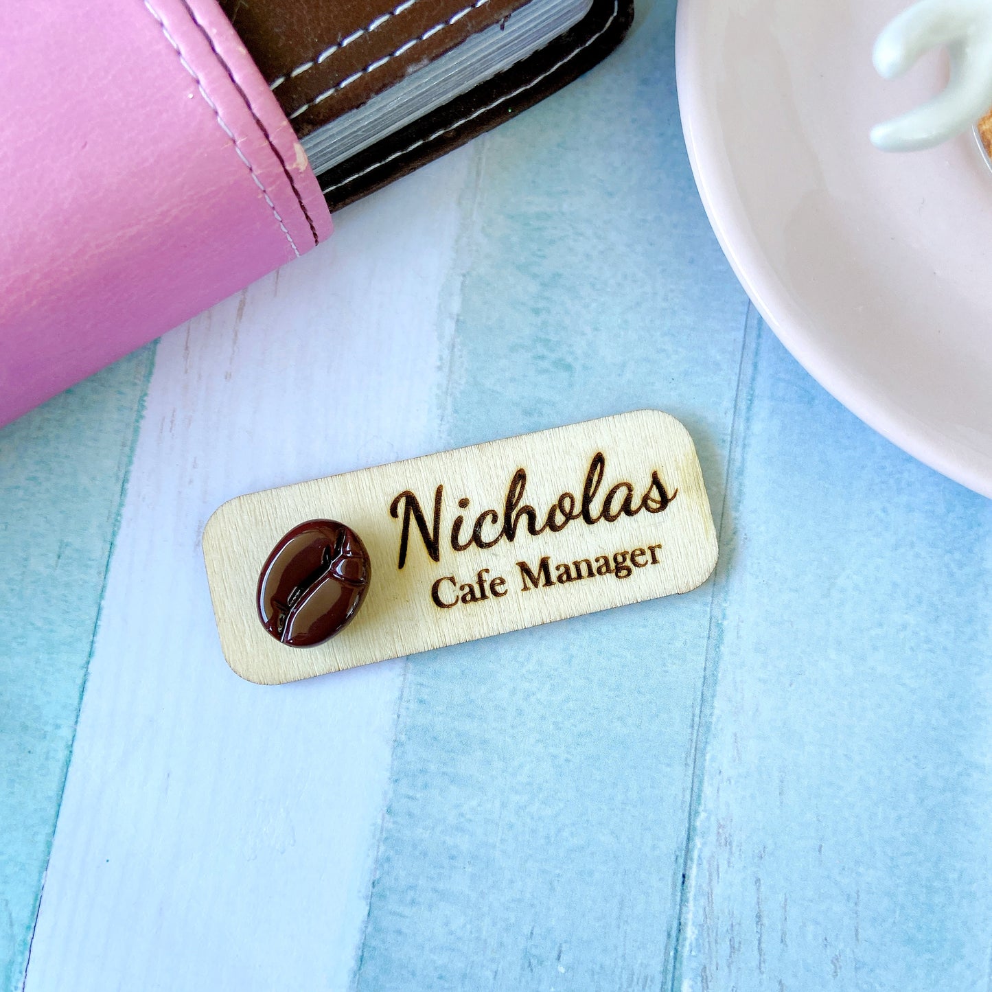 3D Coffe Bean Cafe Theme Personalised Name Tag