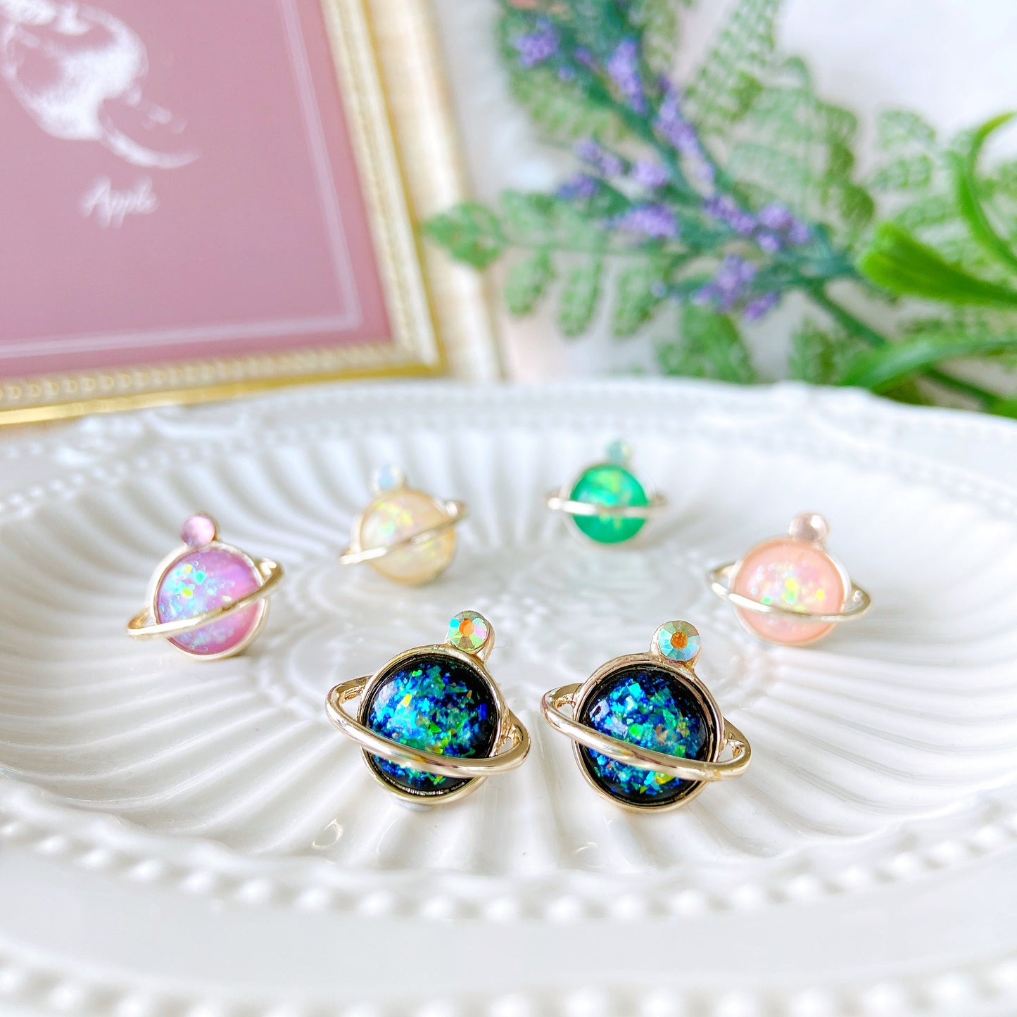 Symphony Blue Glitter Galaxy Planet Hypoallergenic Stud Earrings