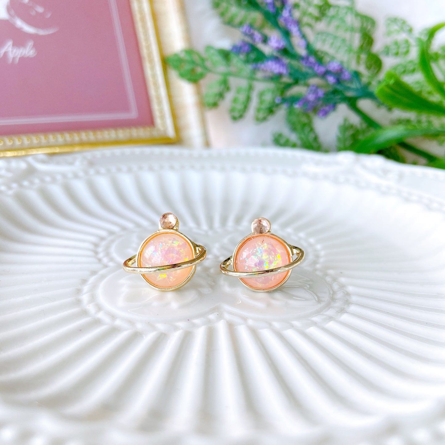 Symphony Blue Glitter Galaxy Planet Hypoallergenic Stud Earrings