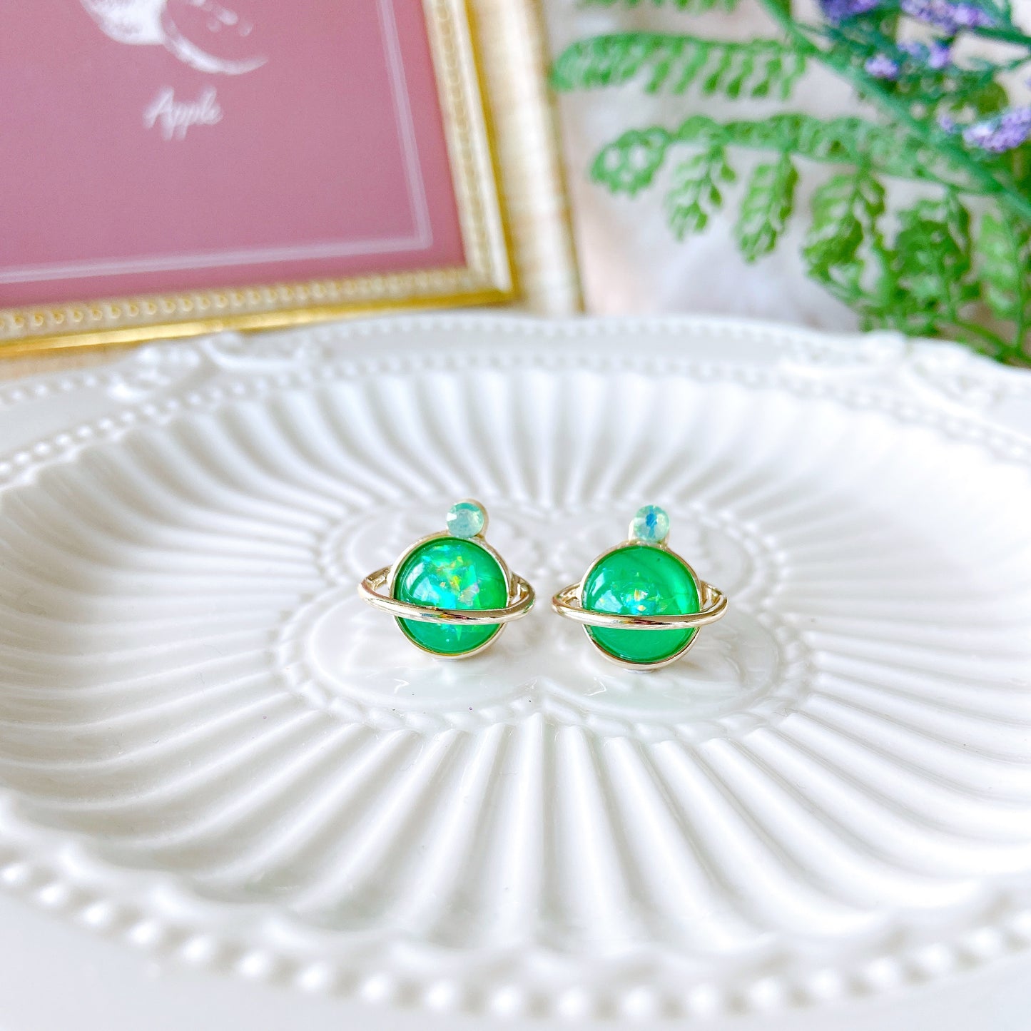 Symphony Blue Glitter Galaxy Planet Hypoallergenic Stud Earrings