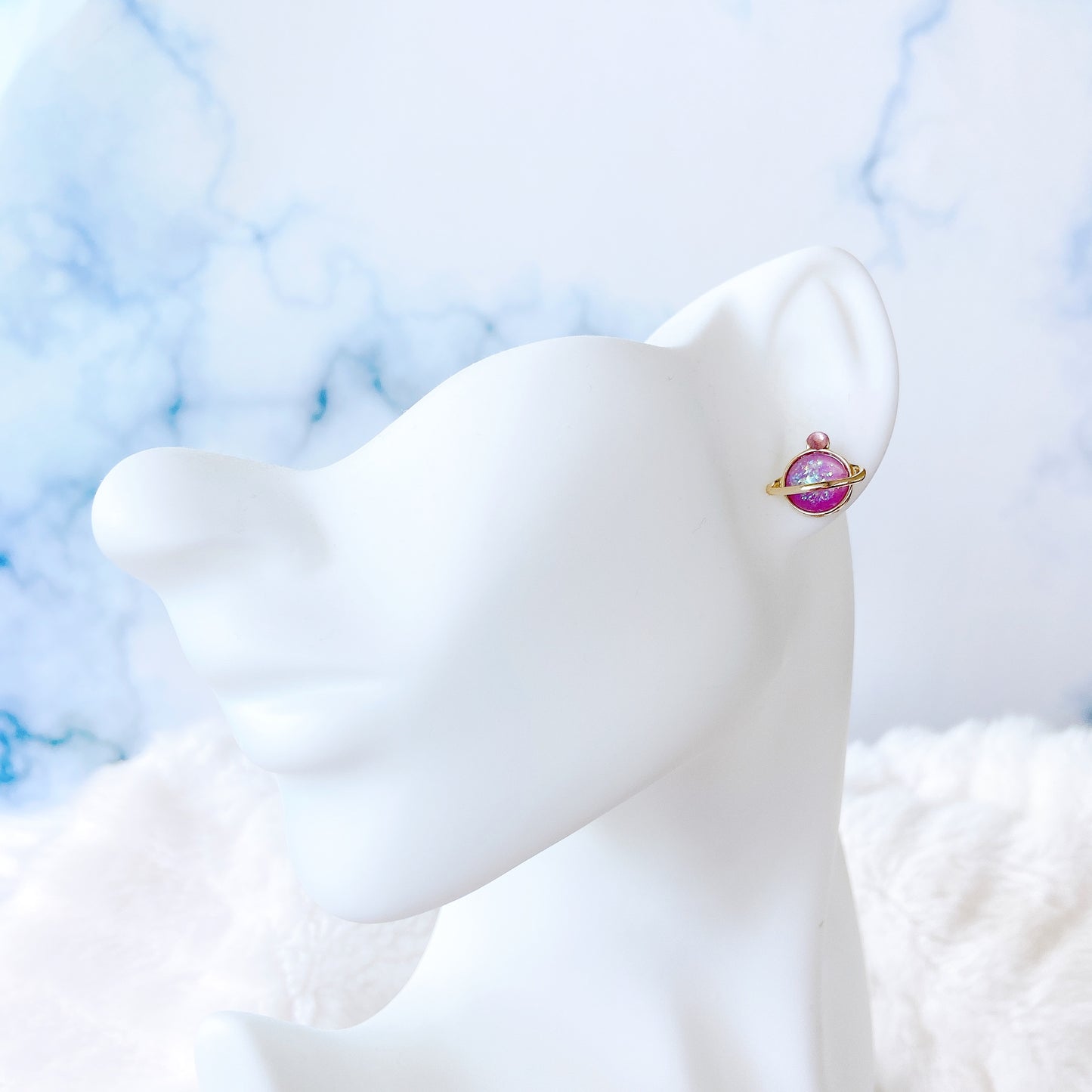 Purple Glitter Galaxy Planet Hypoallergenic Stud Earrings