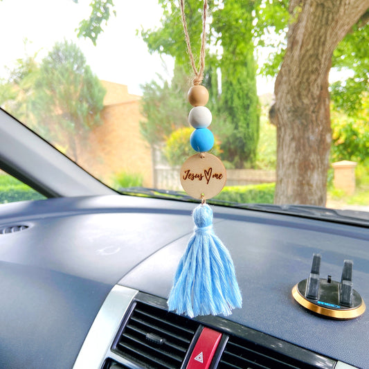 Baby Blue Bible Verse Yarn Tassel Essential Oil Car Diffuser Hanging Charm