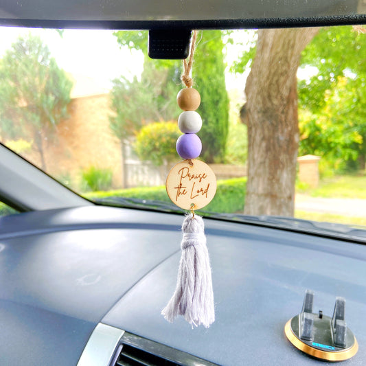 Grey Purple Bible Verse Yarn Tassel Essential Oil Car Diffuser Hanging Charm