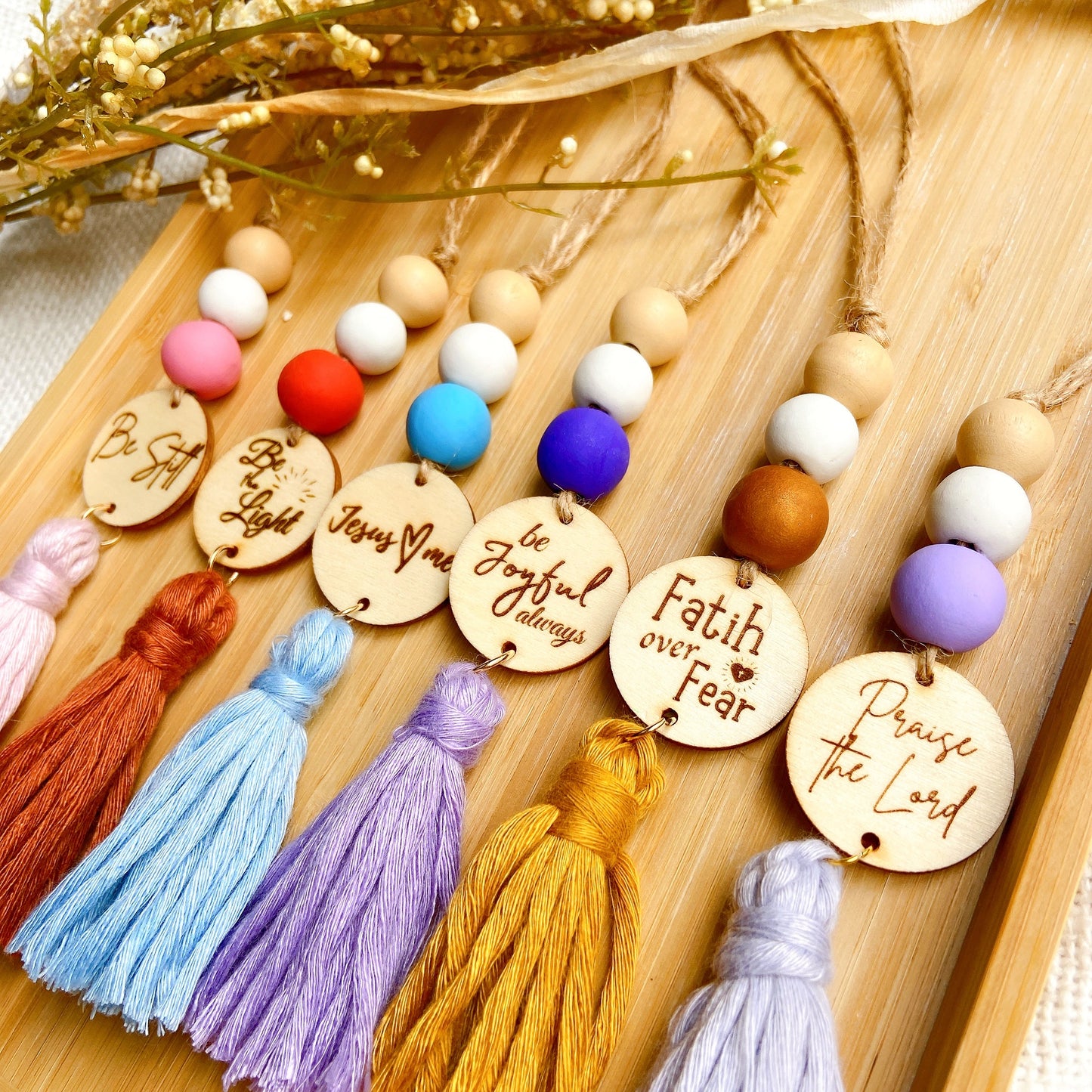 Pink Bible Verse Yarn Tassel Essential Oil Car Diffuser Hanging Charm