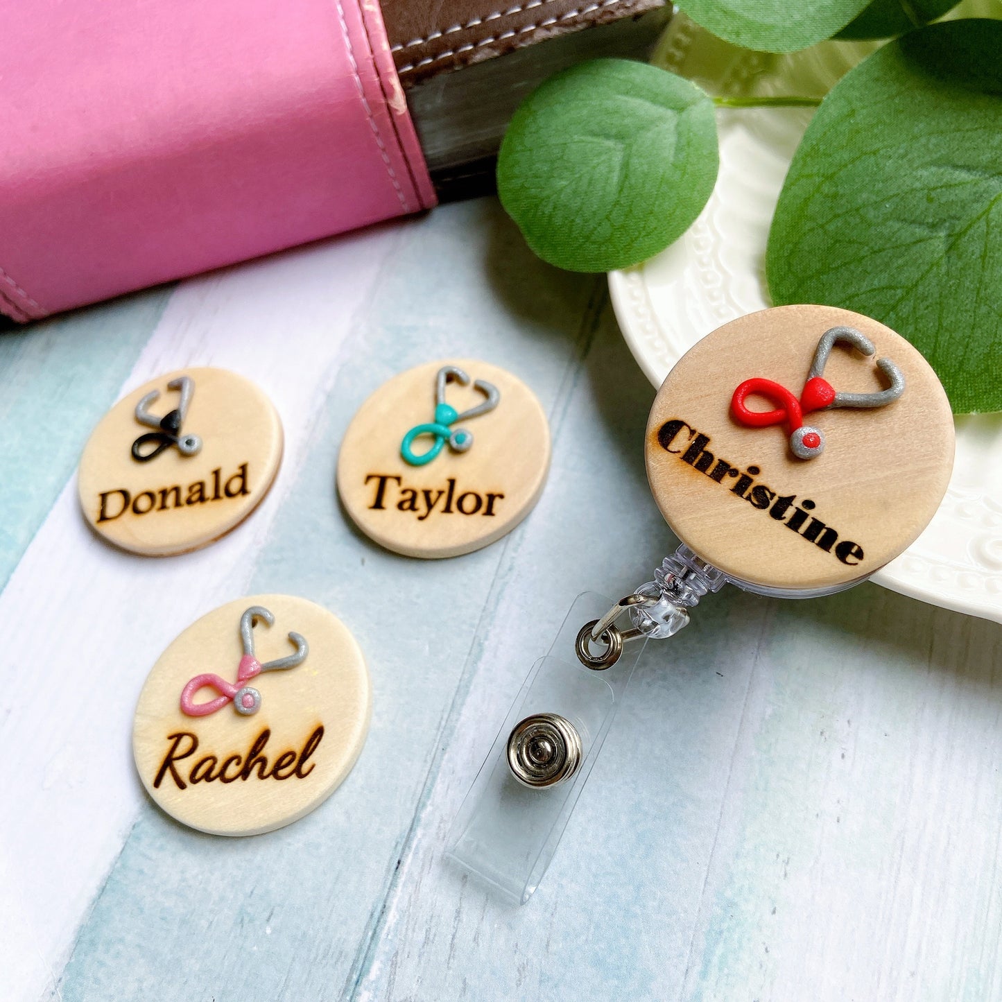 Handmade 3D Red Stethoscope Medical Doctor Personalized Name Badge Reel