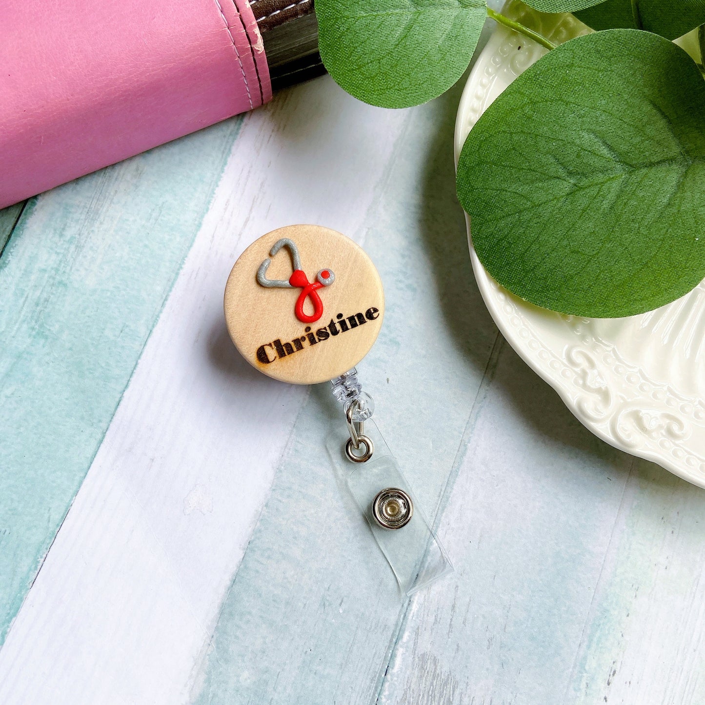 Handmade 3D Red Stethoscope Medical Doctor Personalized Name Badge Reel