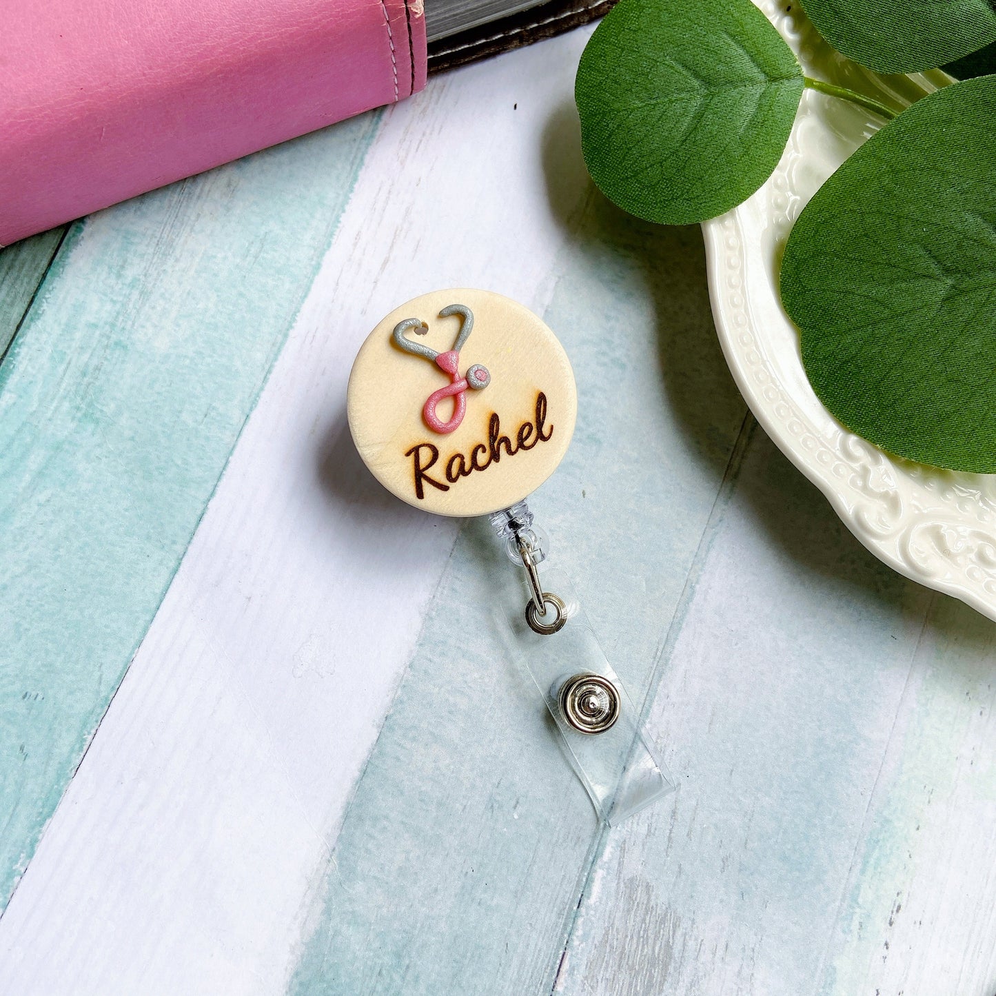 Handmade 3D Red Stethoscope Medical Doctor Personalized Name Badge Reel