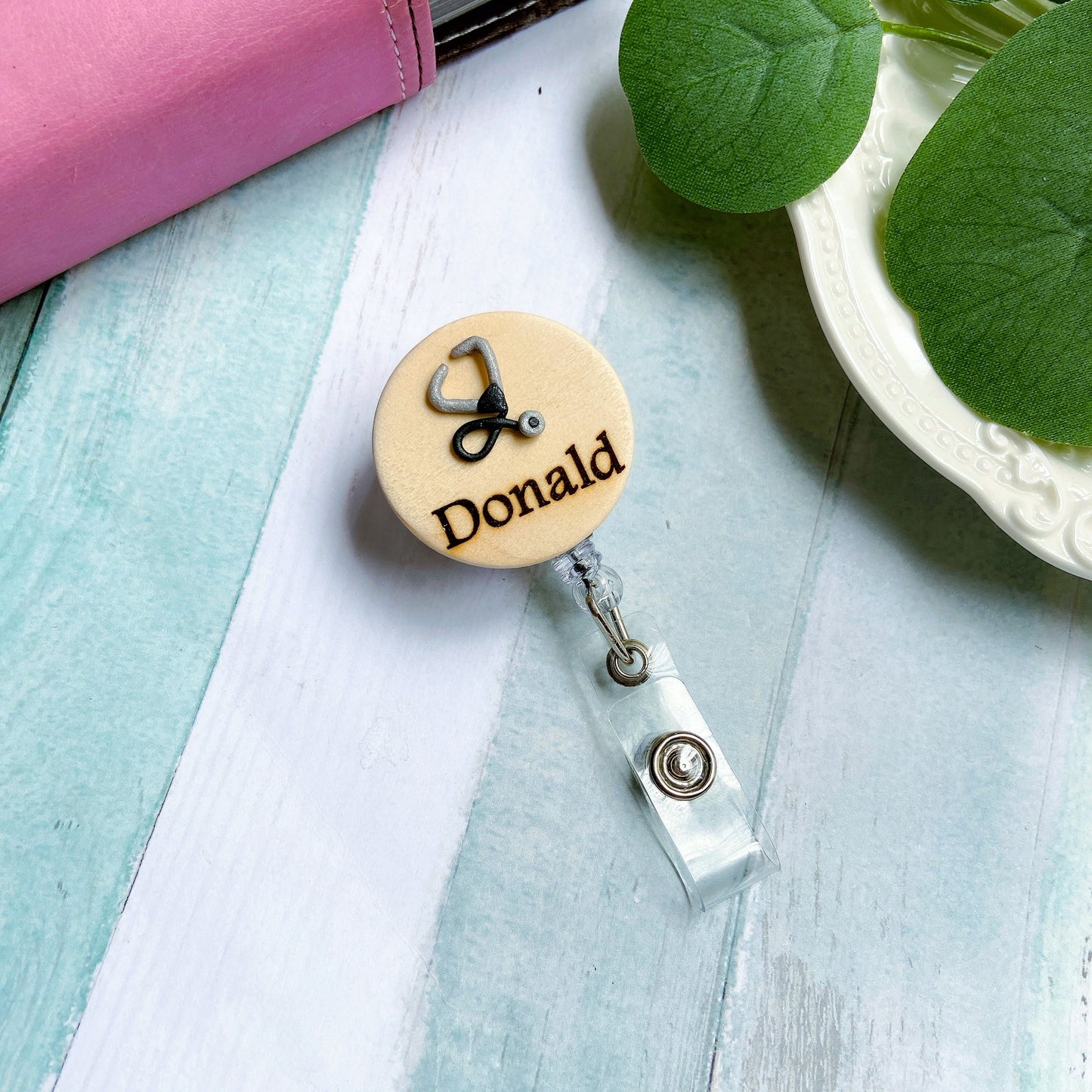 Handmade 3D Red Stethoscope Medical Doctor Personalized Name Badge Reel