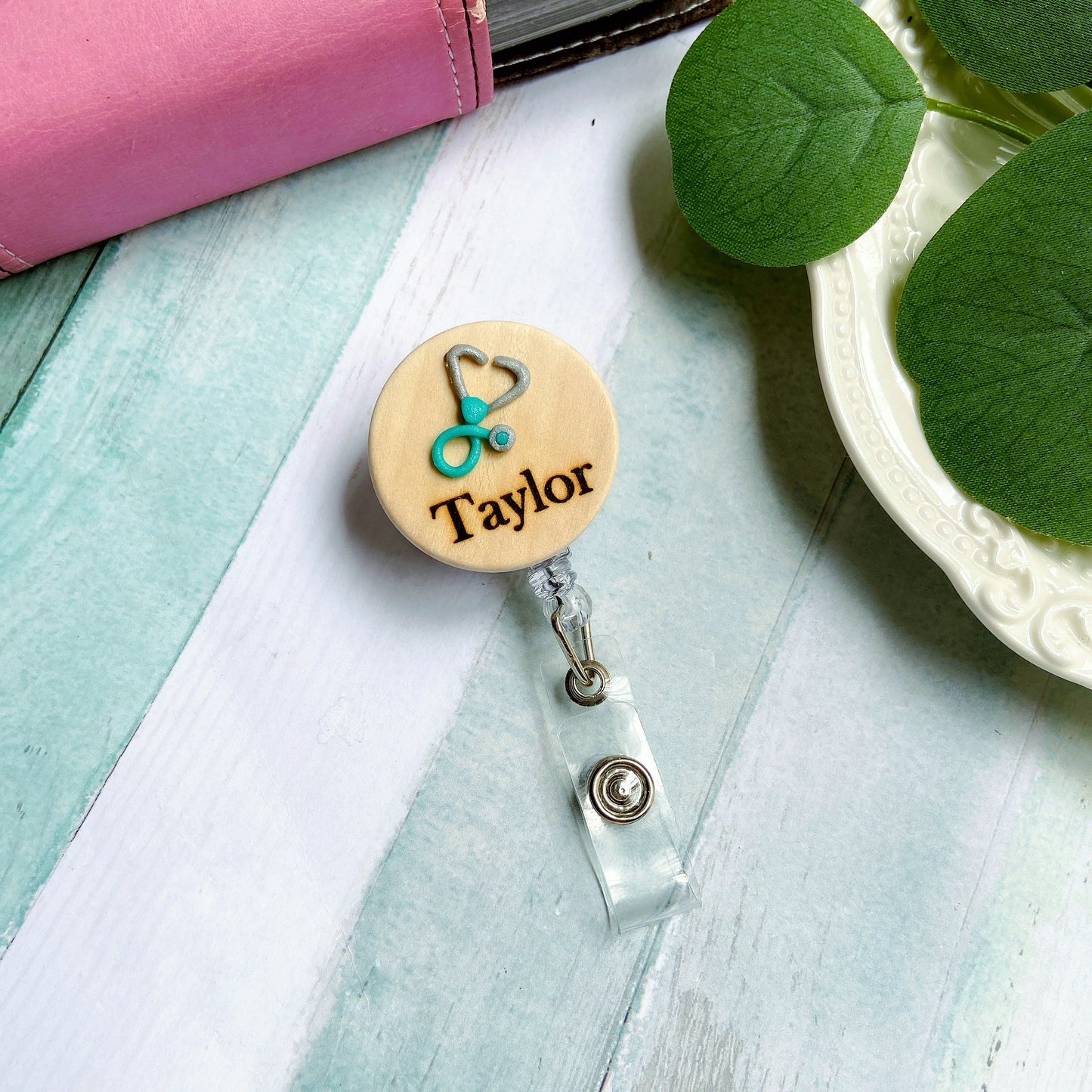 Handmade 3D Red Stethoscope Medical Doctor Personalized Name Badge Reel