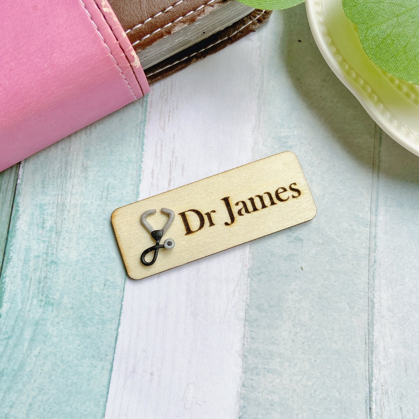 Handmade 3D Pink Doctor Stethoscope Personalised Name Tag