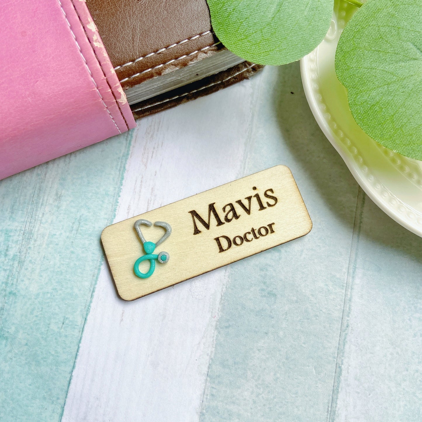 Handmade 3D Pink Doctor Stethoscope Personalised Name Tag