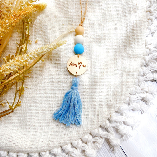 Baby Blue Bible Verse Yarn Tassel Essential Oil Car Diffuser Hanging Charm