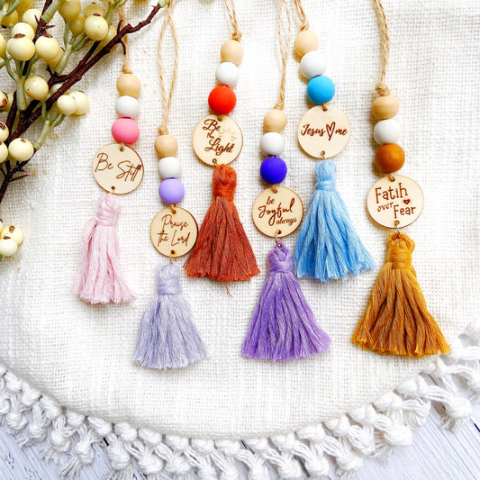 Orchid Bible Verse Yarn Tassel Essential Oil Car Diffuser Hanging Charm