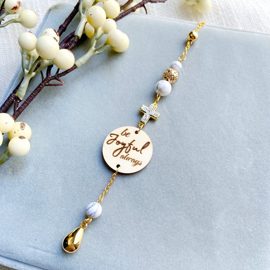 Druzy White Turquoise Gemstone Cross Bible Verse with Lava Stones Car Hanging Charm