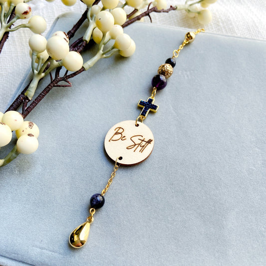 Druzy Amethyst Gemstone Cross Bible Verse with Lava Stones Car Hanging Charm