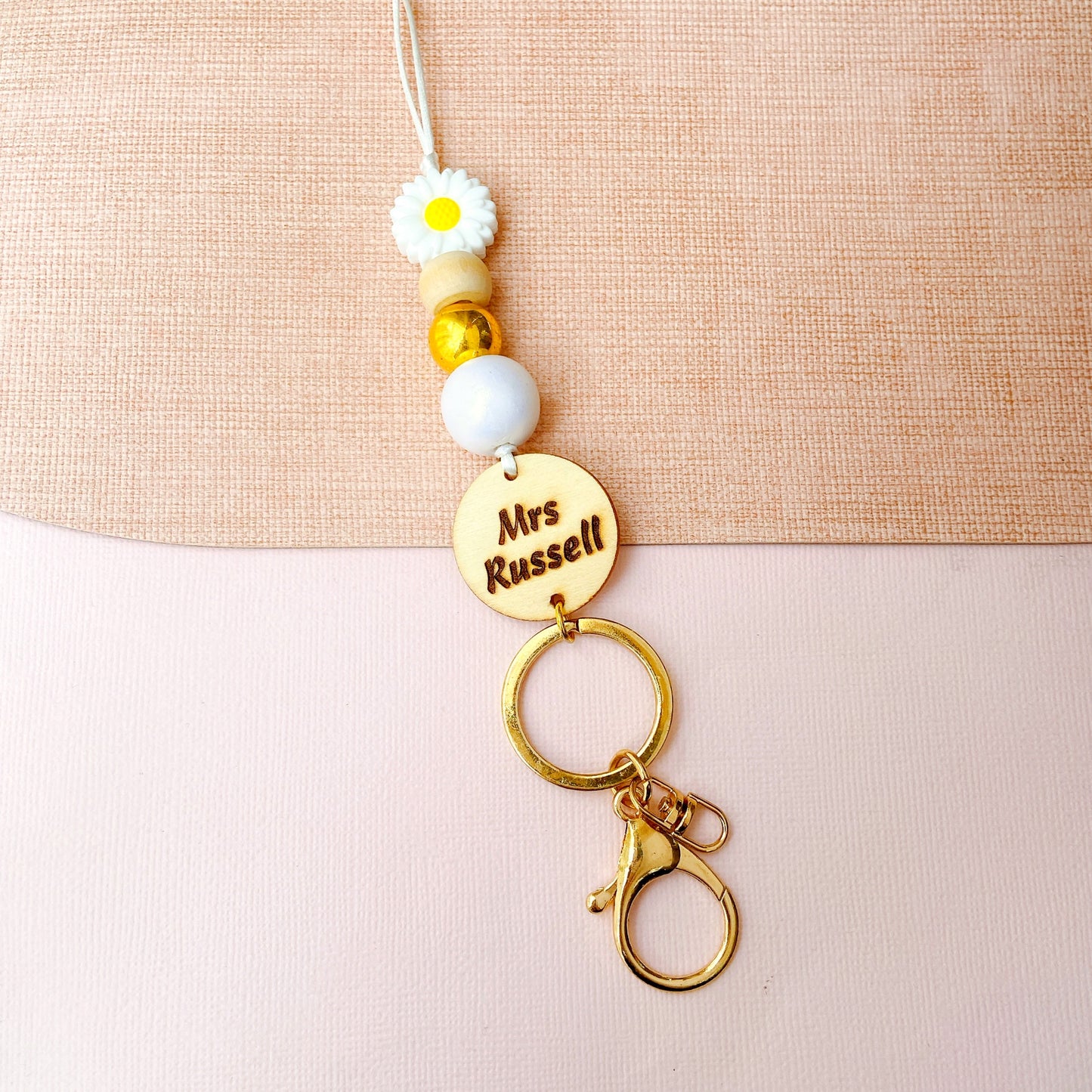 Small Daisy Flower Teacher ID  Key Lanyard
