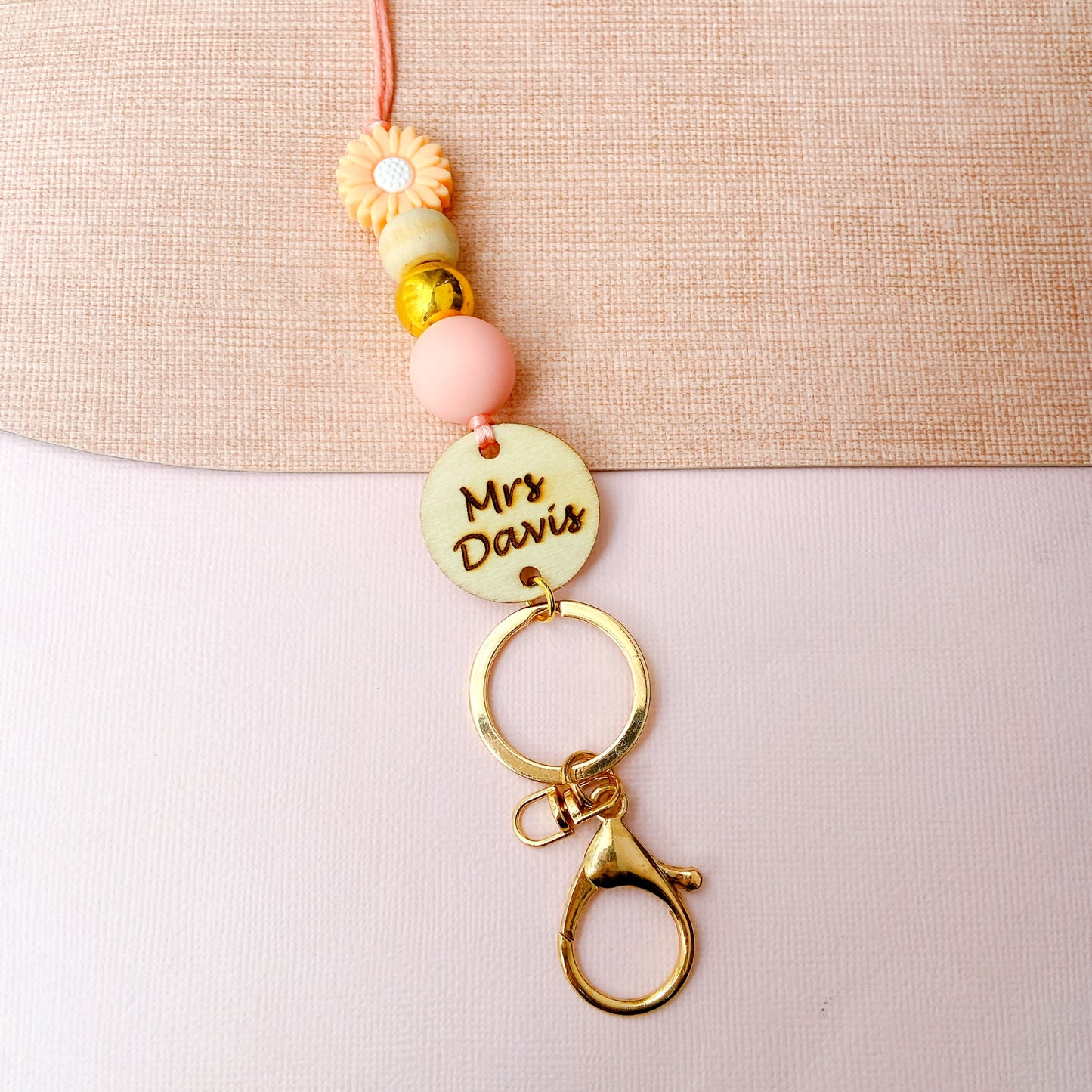Small Daisy Flower Teacher ID  Key Lanyard