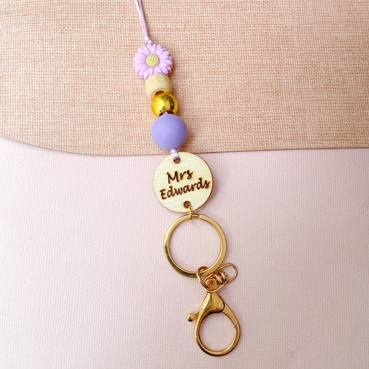 Small Daisy Flower Teacher ID  Key Lanyard