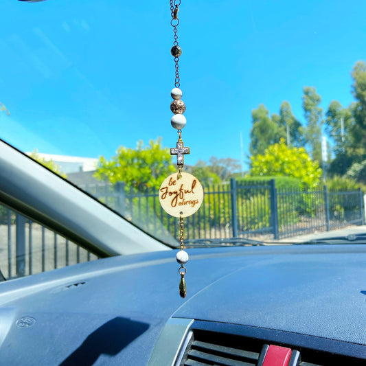 Druzy White Turquoise Gemstone Cross Bible Verse with Lava Stones Car Hanging Charm