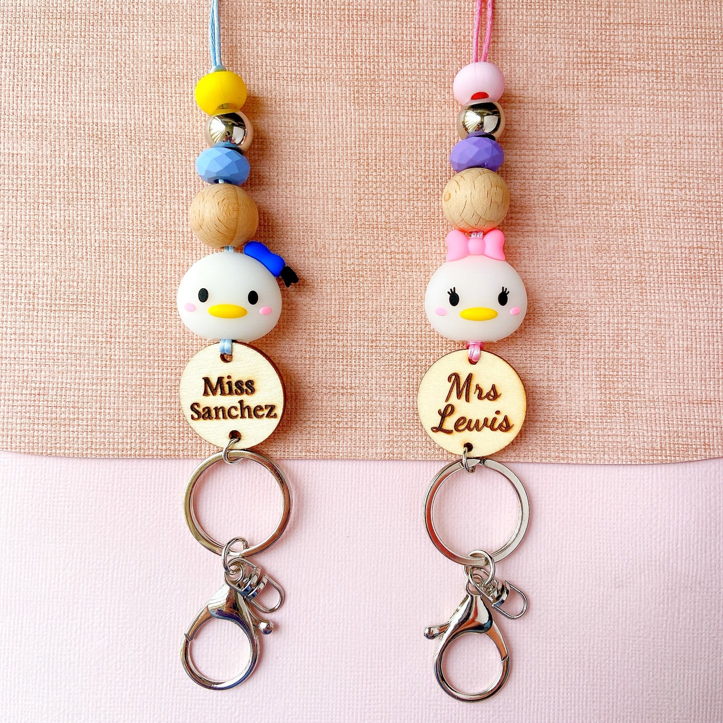 Donald and Daisy Duck  Personalized Name Teacher ID Key Lanyard