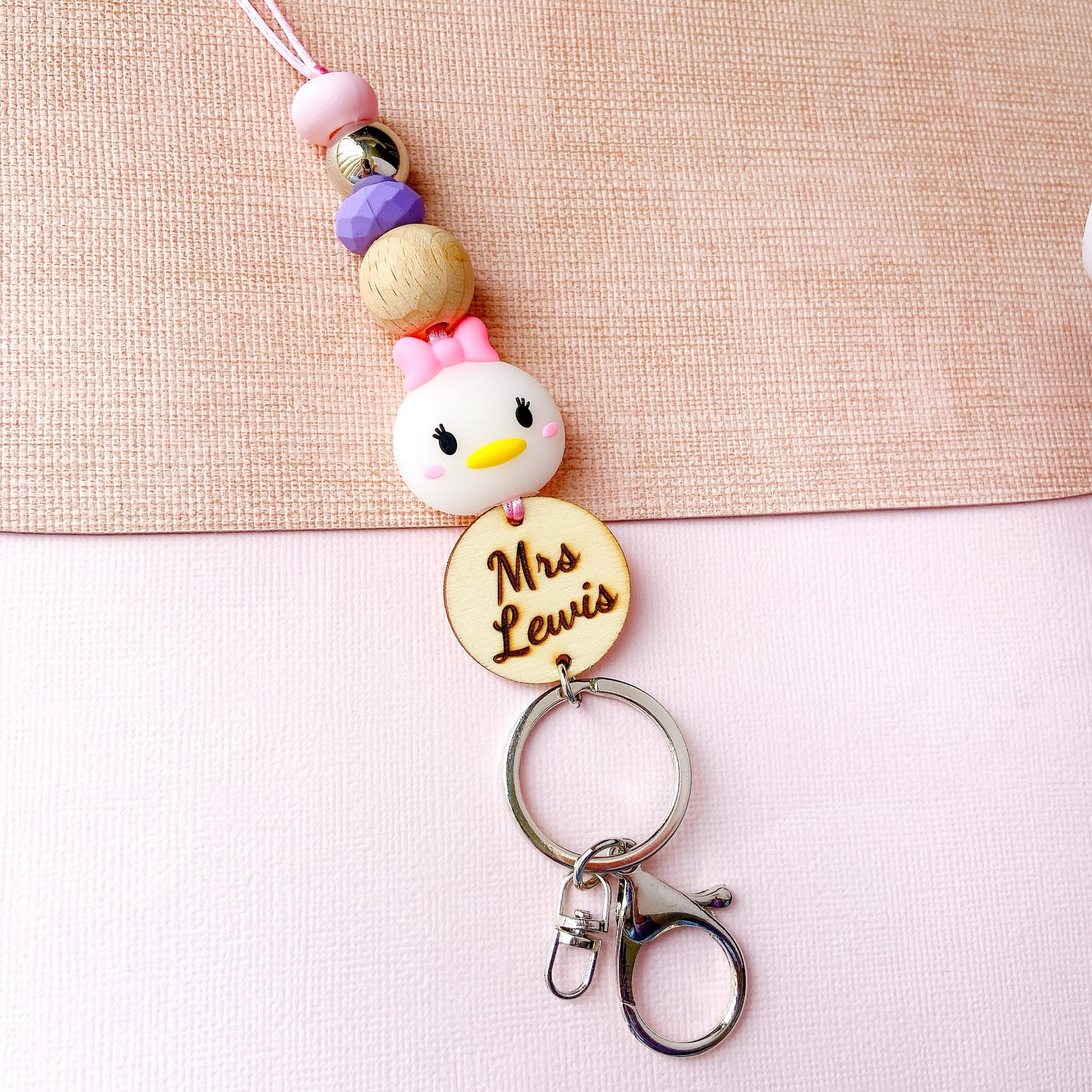 Donald and Daisy Duck  Personalized Name Teacher ID Key Lanyard