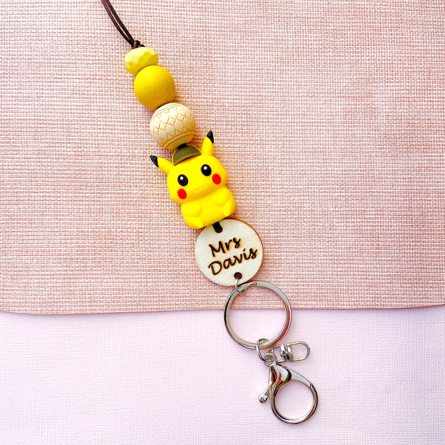 Pokemon Pikachu Inspired  Personalized Name Teacher ID Key Lanyard