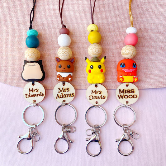 Pokemon Pikachu Inspired  Personalized Name Teacher ID Key Lanyard