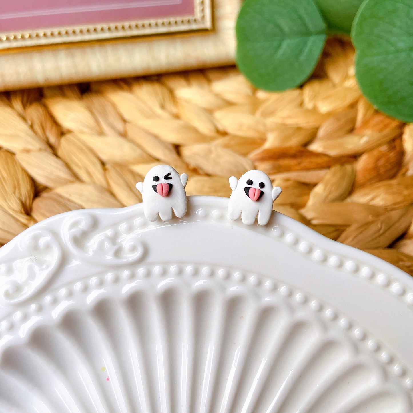 Halloween Funny Face Ghost Polymer Clay Hypoallergenic Stud Earrings