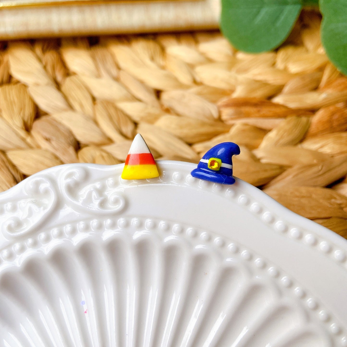 Halloween Witch Hat & Candy Polymer Clay Hypoallergenic Stud Earrings