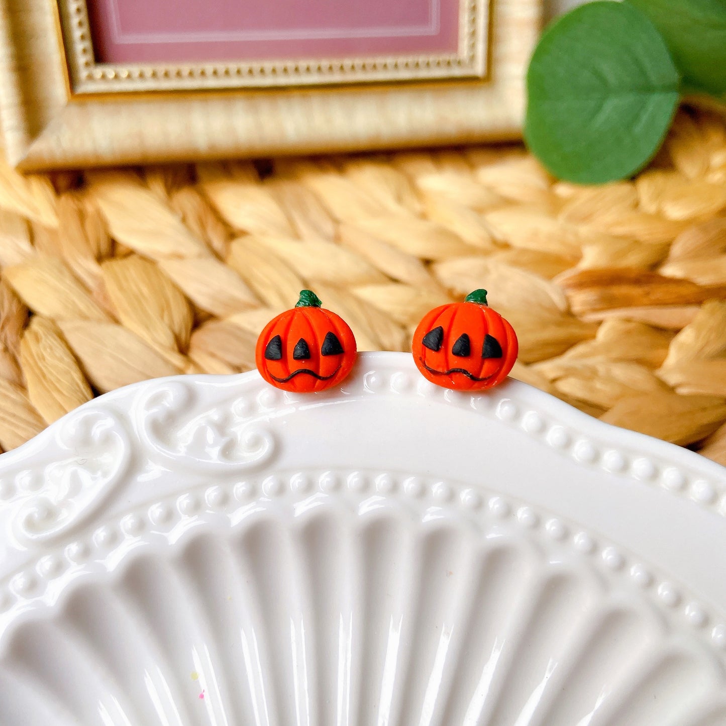 Black Pumpkin Polymer Clay Hypoallergenic Stud Earrings