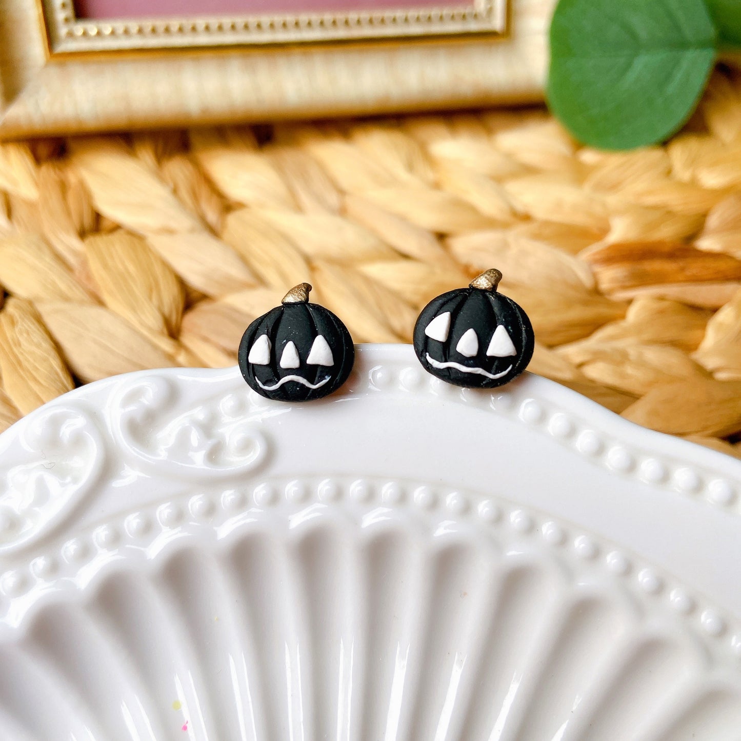 Black Pumpkin Polymer Clay Hypoallergenic Stud Earrings