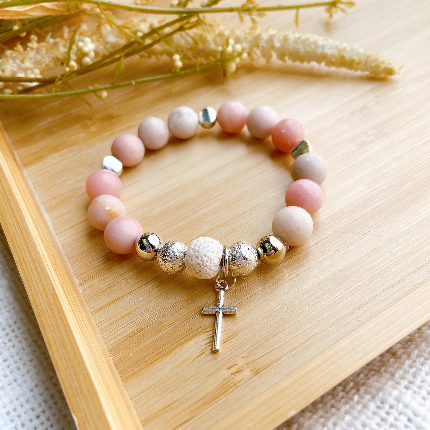 Pink Opal Cross Bracelet