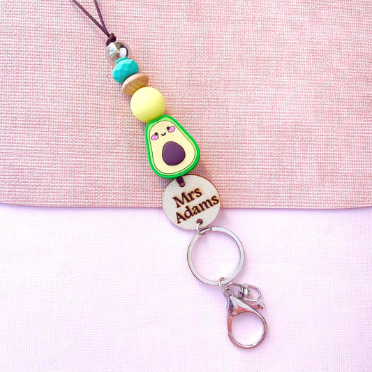 Funny Avocado Personalized Teacher ID Key Lanyard