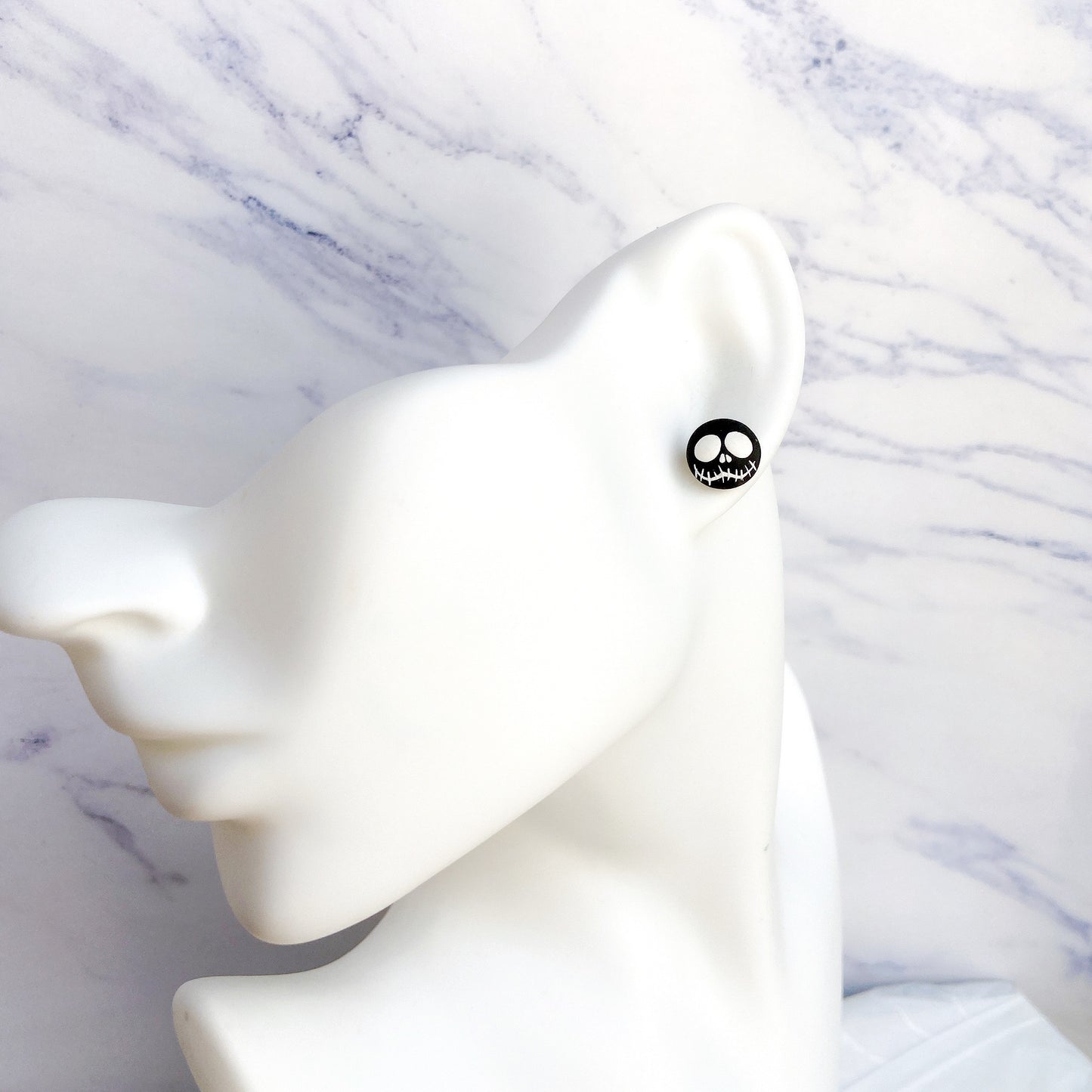 Black & White Halloween Skull Polymer Clay Hypoallergenic Stud Earrings