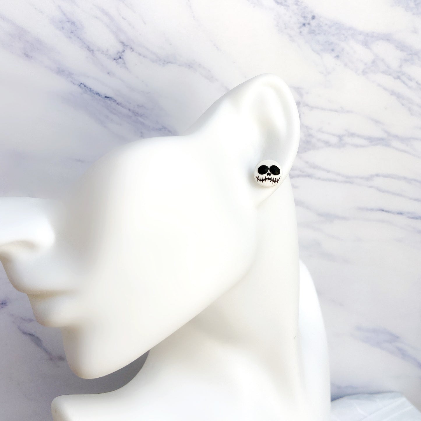 Black & White Halloween Skull Polymer Clay Hypoallergenic Stud Earrings