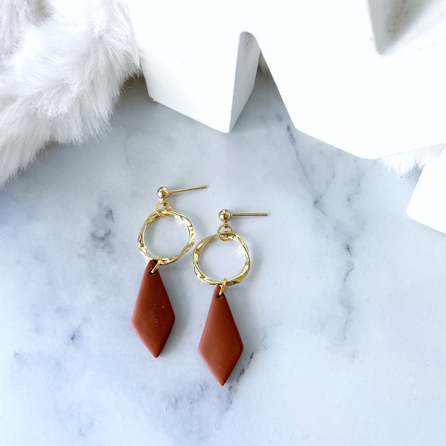 Terracotta Diamond Drop Polymer Clay Earrings – Modern Elegance Collection