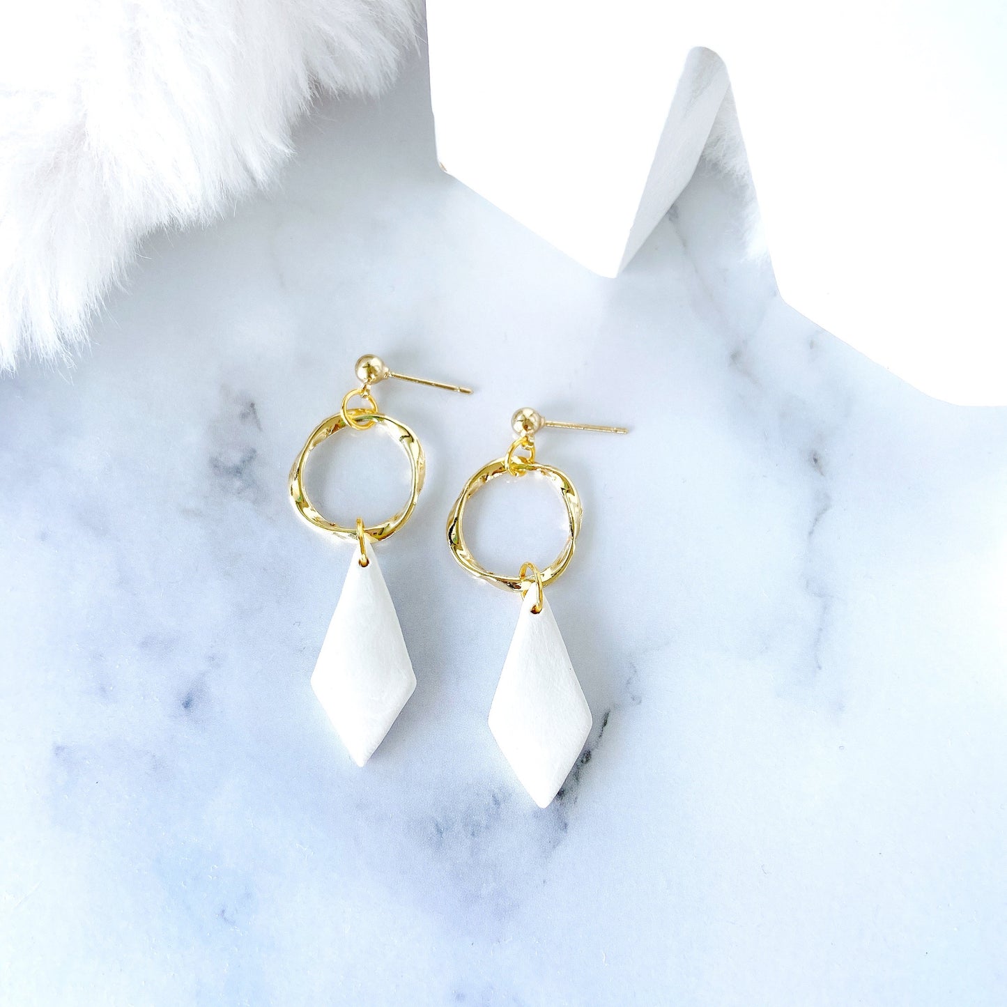 Terracotta Diamond Drop Polymer Clay Earrings – Modern Elegance Collection