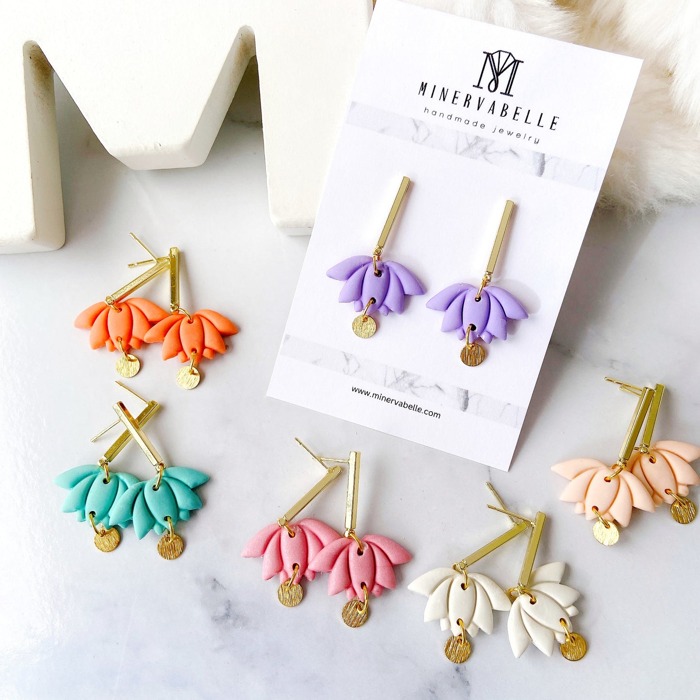 Turquoise Lotus Petal Polymer Clay Earrings – Pastel Collection