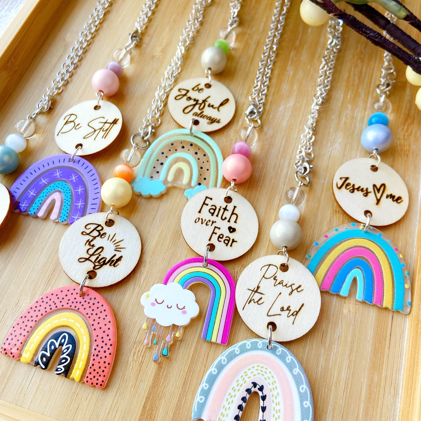 Turquoise Blue Boho Rainbow Bible Message Car Hanging Charm