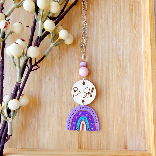Pastel Purple Boho Rainbow Bible Message Car Hanging Charm