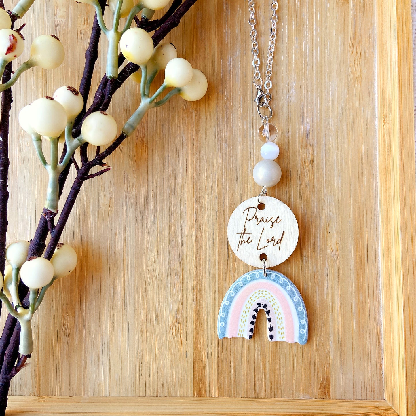 Turquoise Blue Boho Rainbow Bible Message Car Hanging Charm