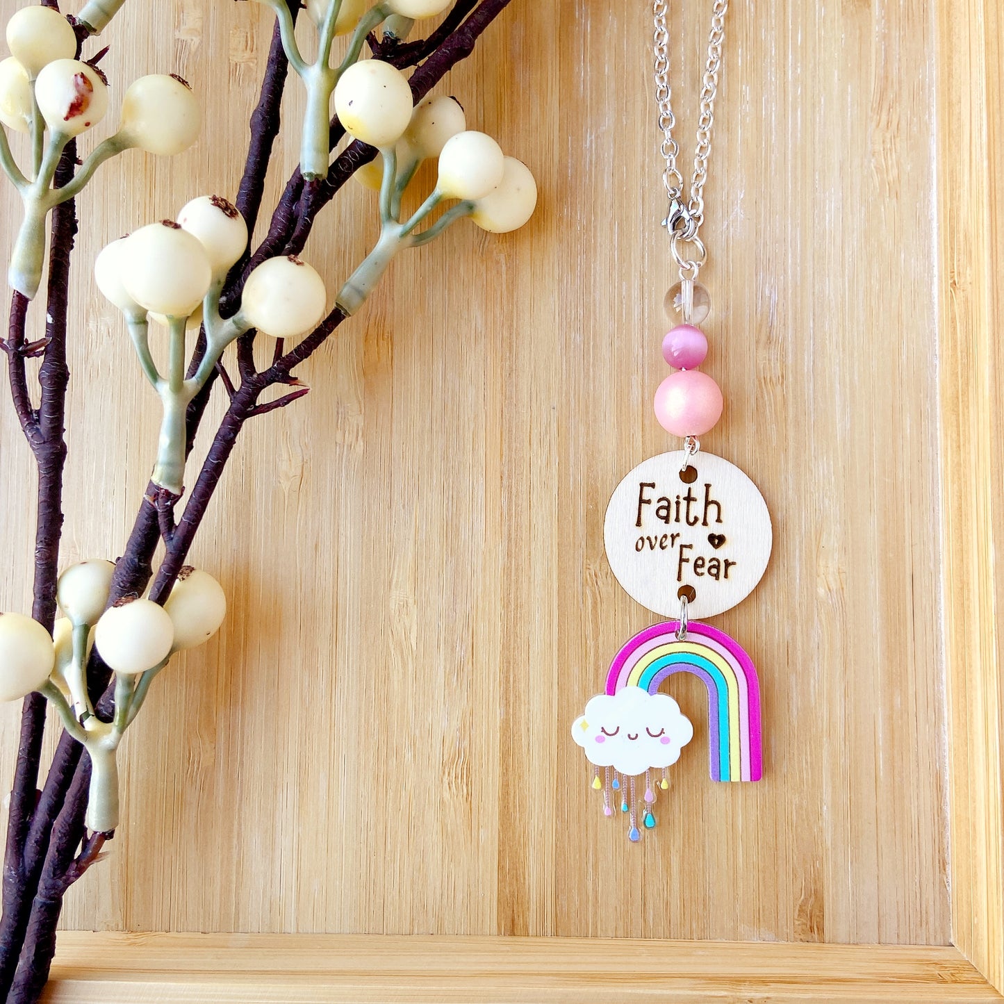 Turquoise Blue Boho Rainbow Bible Message Car Hanging Charm