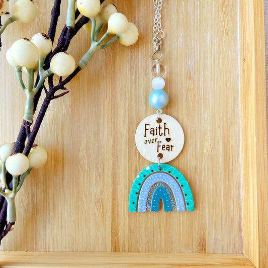 Turquoise Blue Boho Rainbow Bible Message Car Hanging Charm