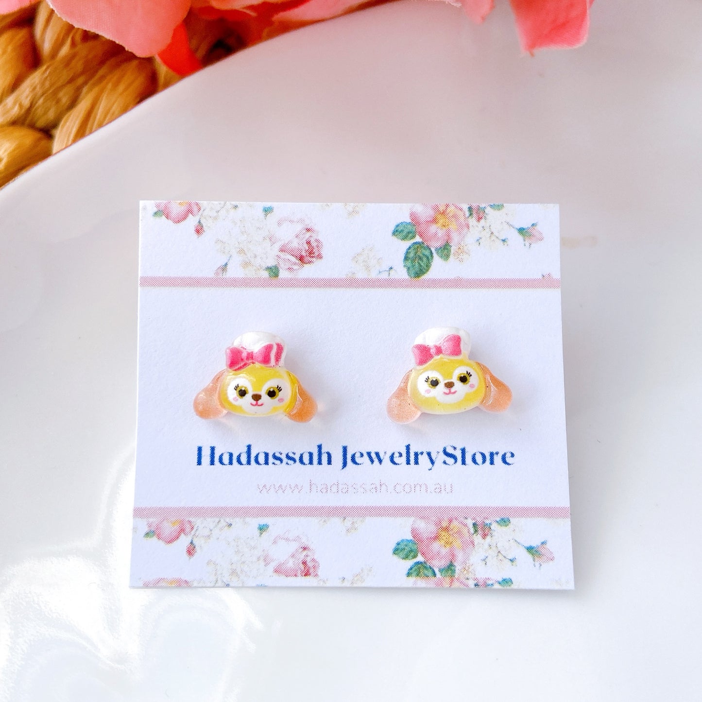 Green Cat Duffy and Friends Inspired Glitter Crystal Jelly Hypoallergenic Stud Earrings