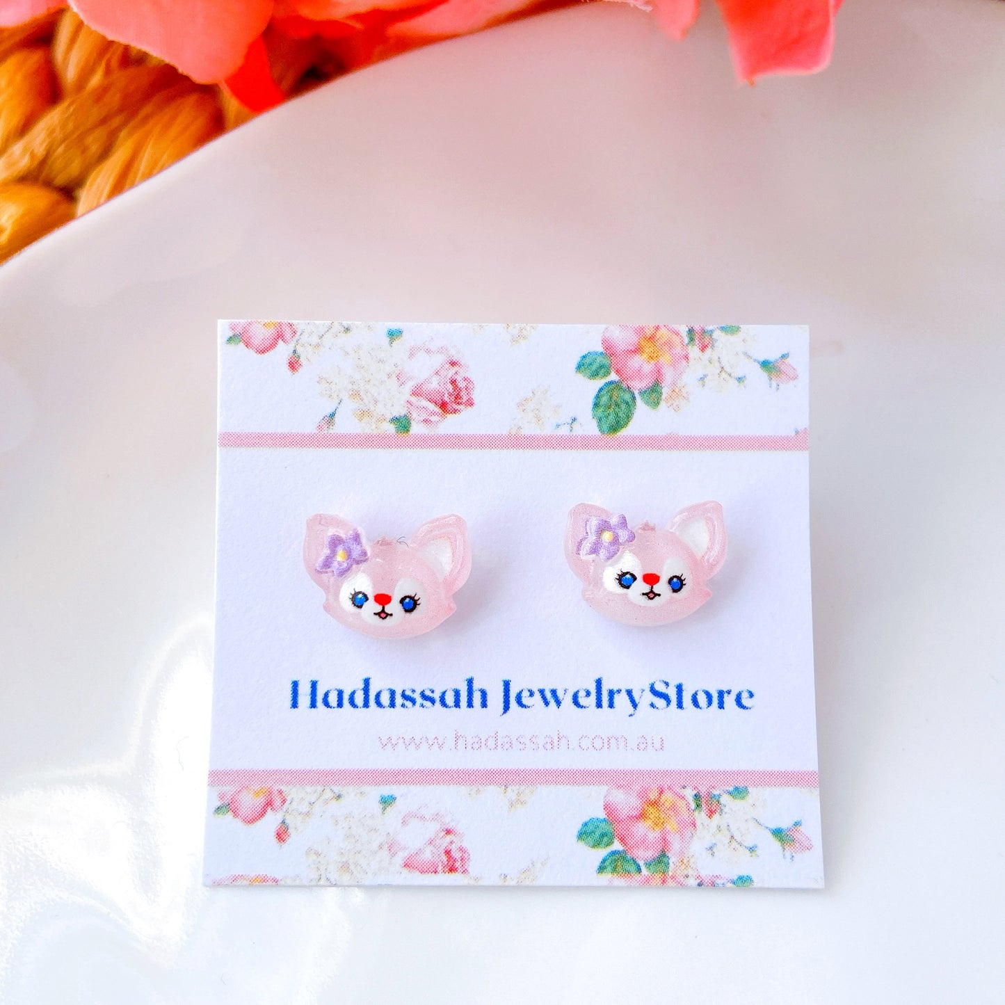 Green Cat Duffy and Friends Inspired Glitter Crystal Jelly Hypoallergenic Stud Earrings