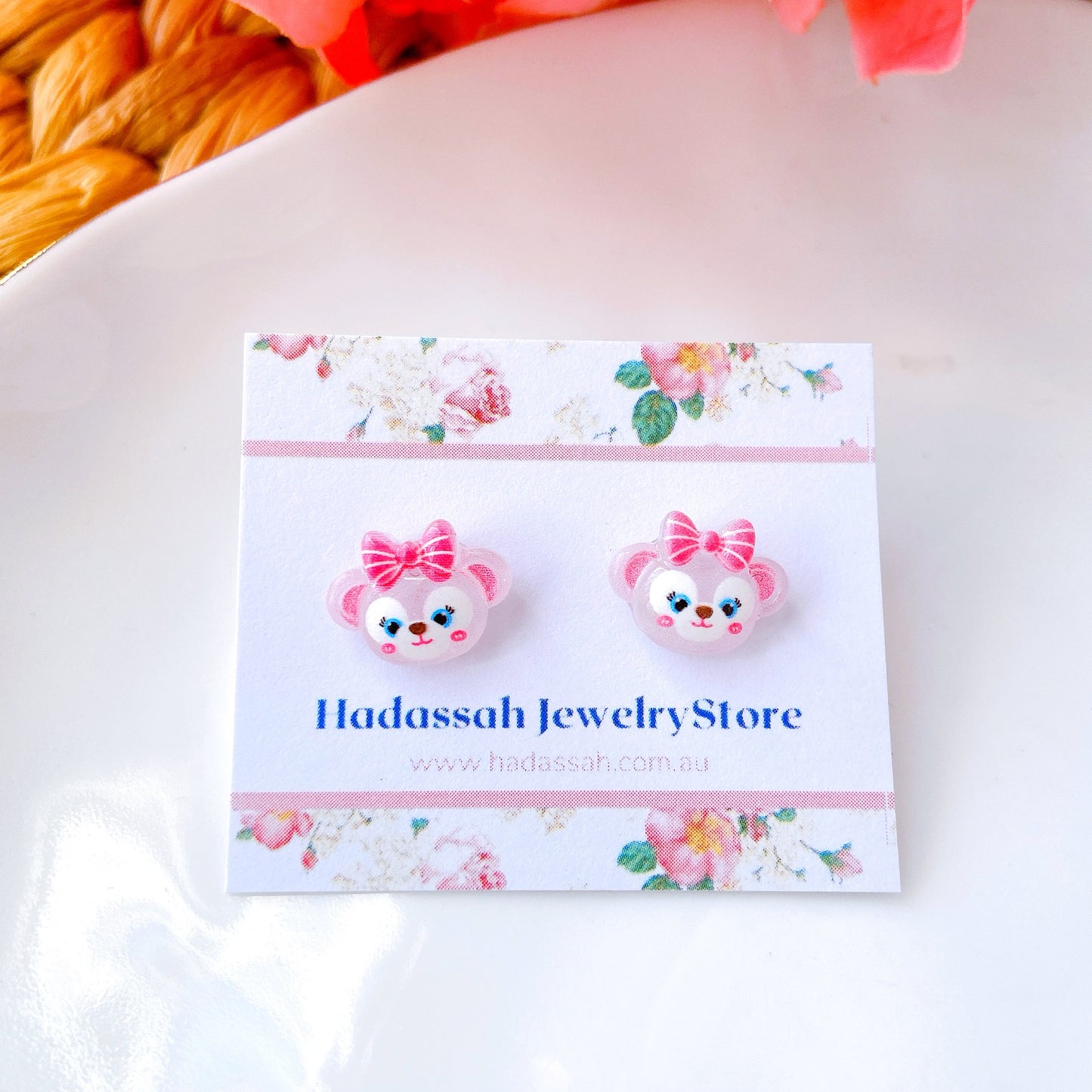 Green Cat Duffy and Friends Inspired Glitter Crystal Jelly Hypoallergenic Stud Earrings